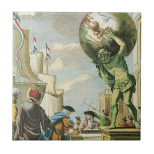 Azulejo De Cerâmica Frontispício de Atlas da Era Barroca Vintage Globo