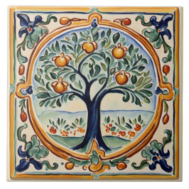 Azulejo De Cerâmica Fruta Árvore Mediterrâneo, Arte Foliar Rural Itali