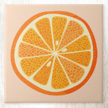 Azulejo De Cerâmica Fruta Citrus Orange<br><div class="desc">Uma fatia deliciosa de fruta de citrinos cor de laranja em um fundo cor-de-rosa pincelado. Perfeito para comida e qualquer um que ama cozinhar. Arte original de Nic Squirrell.</div>
