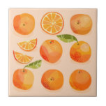 Azulejo De Cerâmica Fruta Citrus Orange<br><div class="desc">Fruta deliciosa de citrinos cor de laranja em fundo rosa-claro. Perfeito para comida e qualquer um que ama cozinhar. Arte original de Nic Squirrell.</div>