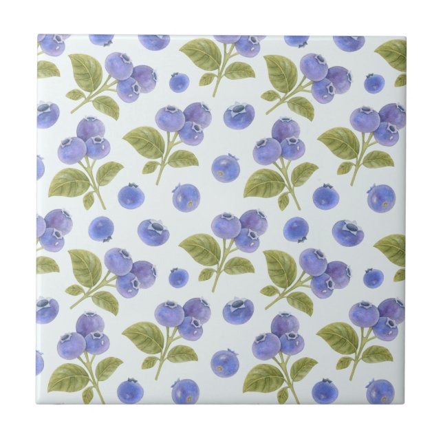 Azulejo De Cerâmica Fruta de Amoras com Folhas Azuis Claro (Frente)