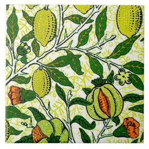 Azulejo De Cerâmica Fruta de William Morris, limão - amarelo & coral