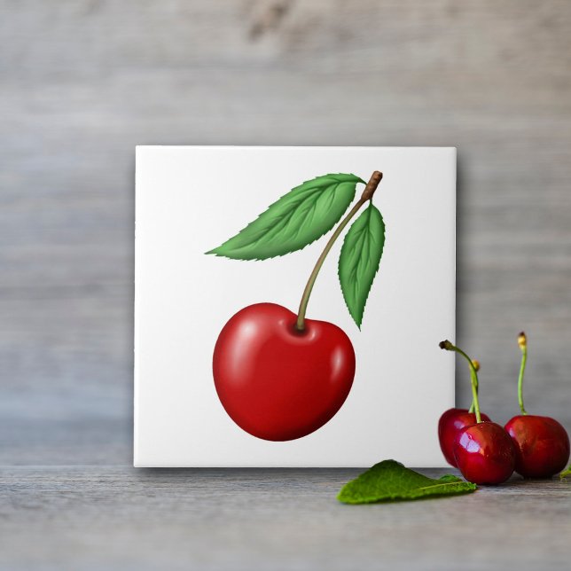 Azulejo De Cerâmica Fruta Red Cherry (Cherry Ceramic Tiles, use for kitchen backsplash, walls or order with optional frame for decor.)
