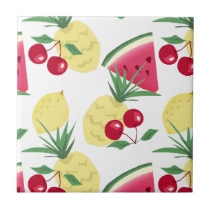 Azulejo De Cerâmica Frutas brilhantes e bagas em branco.