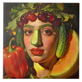 Azulejo De Cerâmica Frutas da Expressão – Um Retrato Surreal