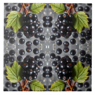 Azulejo De Cerâmica Frutas de Groselha Preta e Padrão de Folha Verde