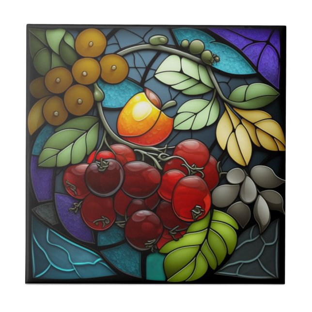 Azulejo De Cerâmica Frutas de variedade de vidro manchado (Frente)