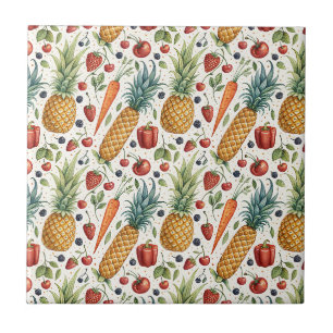 Azulejo De Cerâmica Frutas e Legumes em Aquarela Pintados à Mão