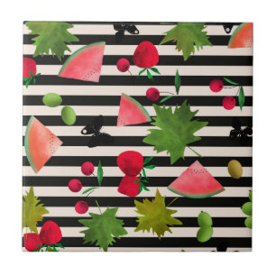 Azulejo De Cerâmica Frutas frescas sem costura Berries Aquarela Cartog