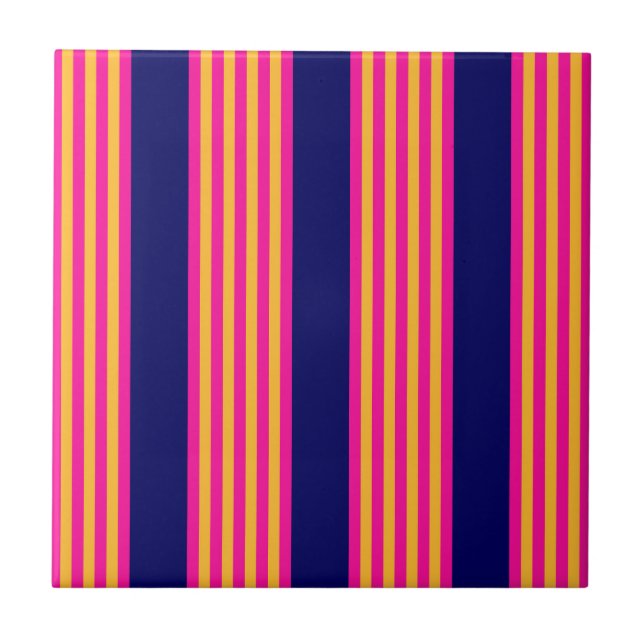 Azulejo De Cerâmica Fuchsia e listras amarelas com azul-marinho (Frente)