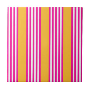Azulejo De Cerâmica Fuchsia e padrão amarelo de cinco faixas