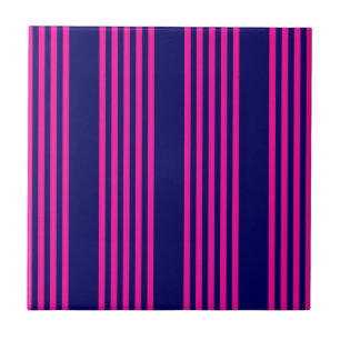 Azulejo De Cerâmica Fuchsia e padrão de cinco faixas azul marinho