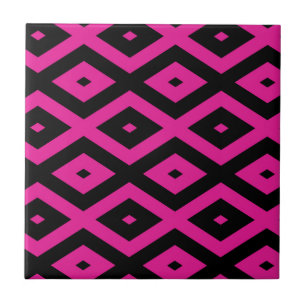 Azulejo De Cerâmica Fuchsia e padrão de diamante preto