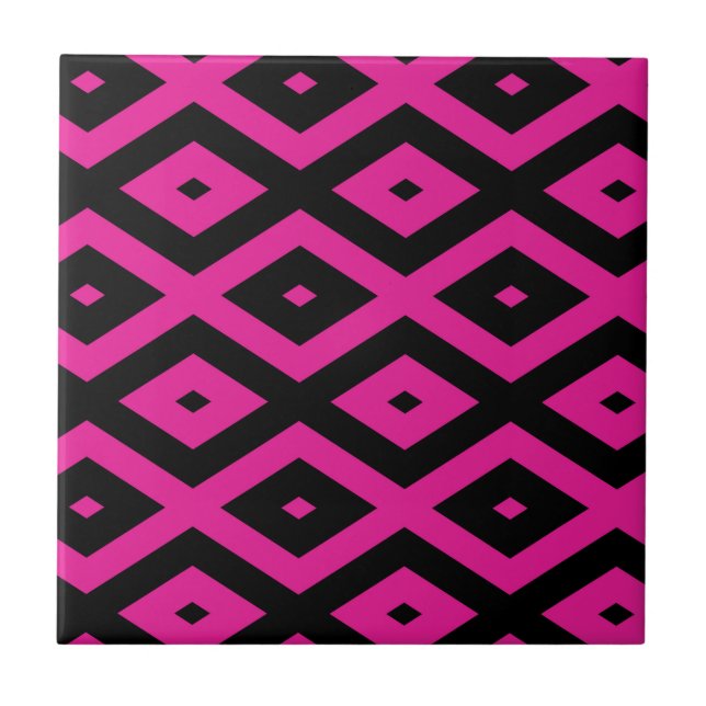 Azulejo De Cerâmica Fuchsia e padrão de diamante preto (Frente)
