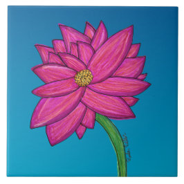 Azulejo De Cerâmica Fuchsia Pink Flower with blue background