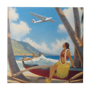 Azulejo De Cerâmica Fuga do Paraíso Vintage Havaiano Hula Girl Aloha