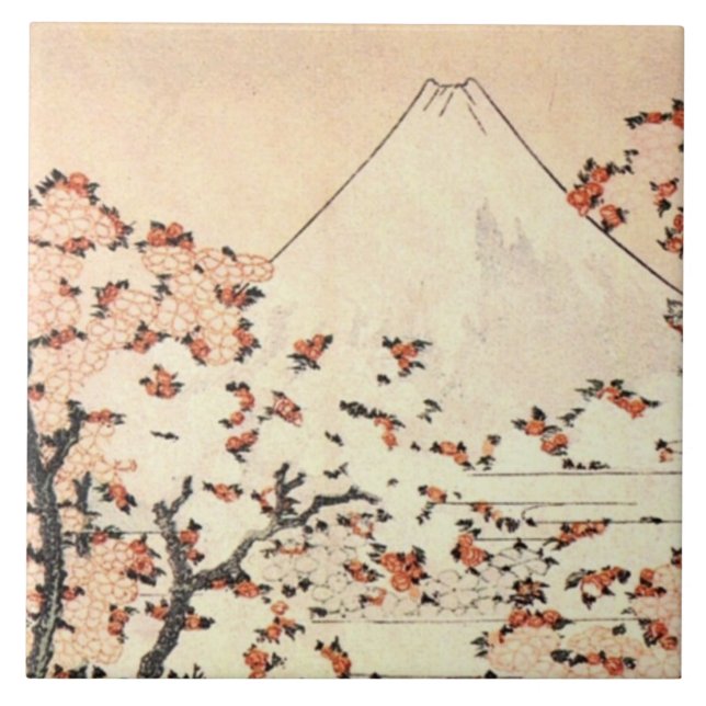 Azulejo De Cerâmica Fuji sobre Sakura (Frente)