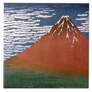 Azulejo De Cerâmica Fuji Vermelha, Vulcão Aka Fujiyama Katsushika Hoku