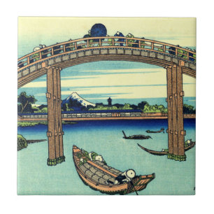 Azulejo De Cerâmica Fuji visto através da ponte de Mannen em Fukagawa