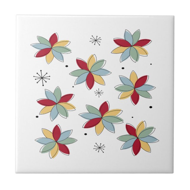 Azulejo De Cerâmica Fun Abstract Scandi Flowers Mid Century Modern (Frente)