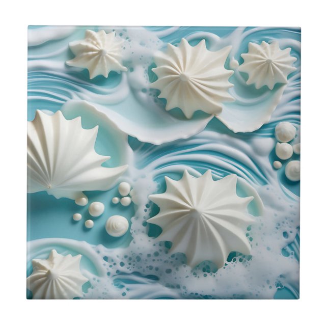Azulejo De Cerâmica Fundo azul-claro do oceano com conchas (Frente)