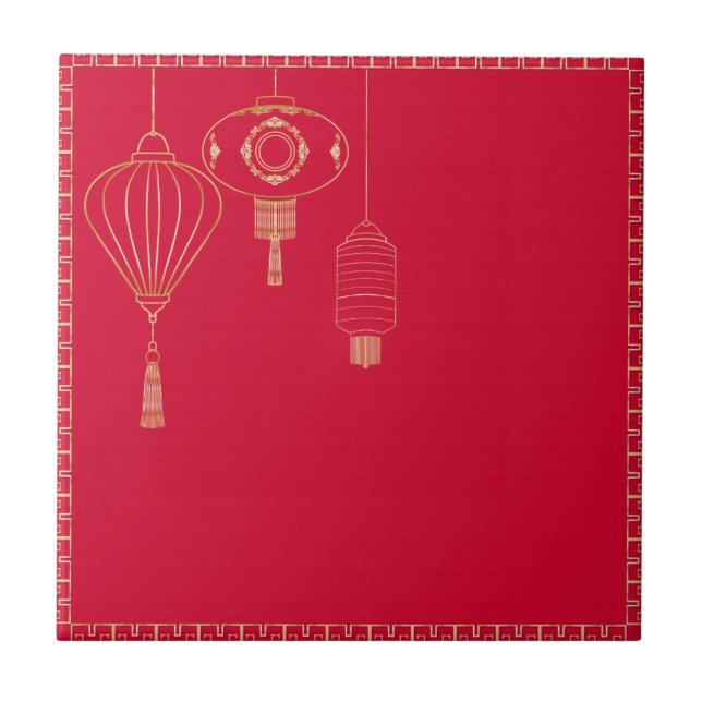 Azulejo De Cerâmica Fundo chinês vermelho (Frente)