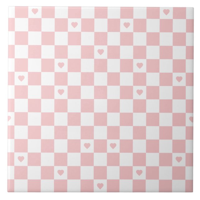 Azulejo De Cerâmica Fundo com padrão xadrez rosa (Frente)