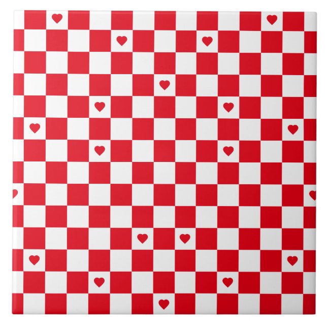 Azulejo De Cerâmica Fundo com padrão xadrez vermelho (Frente)