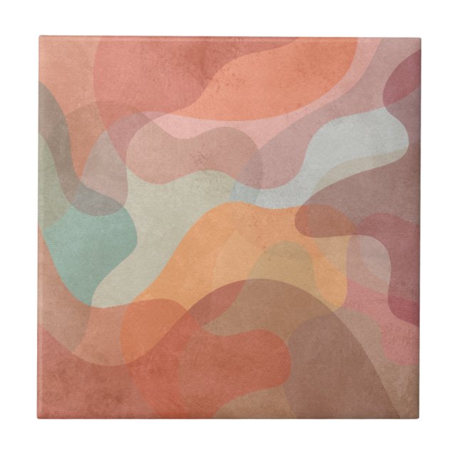 Azulejo De Cerâmica Fundo de Blobs Pastéis Sobrepostos Abstratos (Frente)