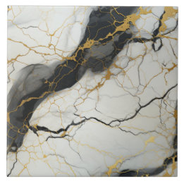 Azulejo De Cerâmica Fundo de Mármore Preto e Branco com Dourado