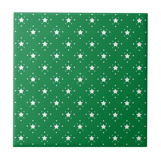 Azulejo De Cerâmica Fundo de Natal Verde Estrelas (Frente)