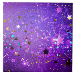 Azulejo De Cerâmica Fundo de papel alumínio roxo com estrelas