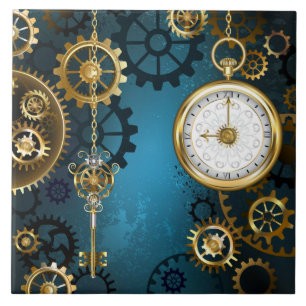 Azulejo De Cerâmica Fundo de turquesa Steampun com engrenagens