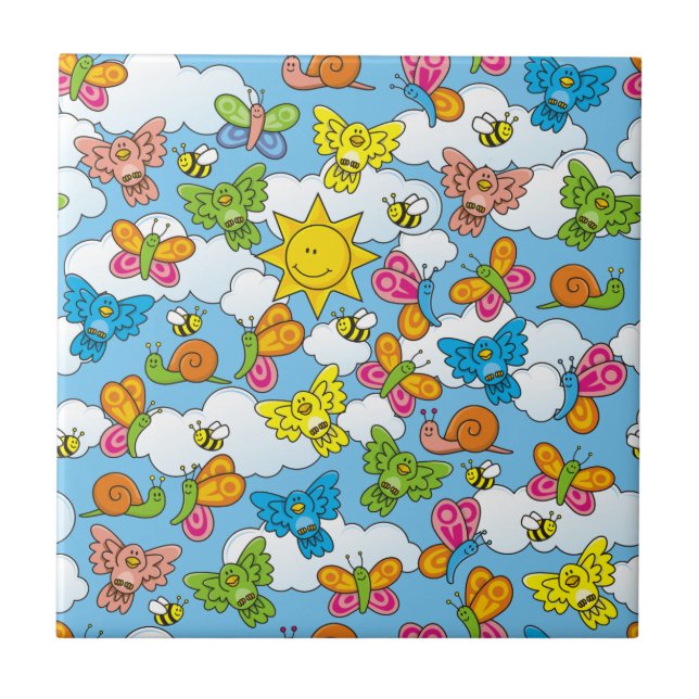 Azulejo De Cerâmica Fundo dos Animais Bebês (Frente)