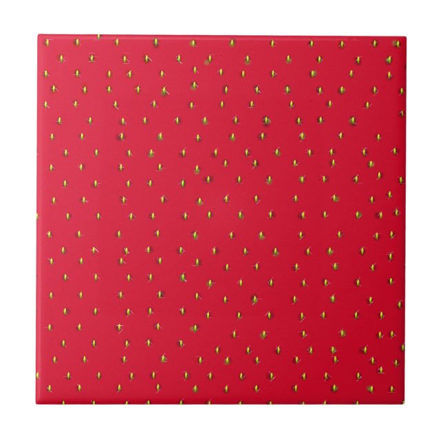 Azulejo De Cerâmica Fundo vermelho de morango engraçado (Frente)
