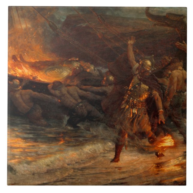 Azulejo De Cerâmica Funeral de um Viking (por Frank Dicksee) (Frente)