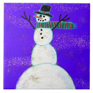 Azulejo De Cerâmica Funky Abstrato Art Snowman