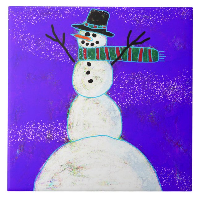 Azulejo De Cerâmica Funky Abstrato Art Snowman (Frente)