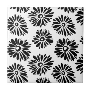 Azulejo De Cerâmica Funky Black e white floral