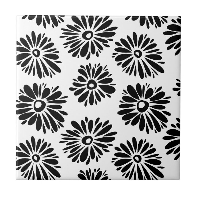 Azulejo De Cerâmica Funky Black e white floral (Frente)