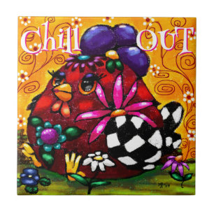 Azulejo De Cerâmica Funky Chicken Floral Colorido Personalizado