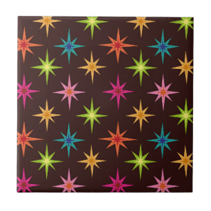 Azulejo De Cerâmica Funky Coloridos Starbursts Atômicos de Meados do S