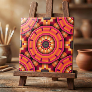 Azulejo De Cerâmica Funky Mosaico Geométrico Laranja e Fundo Rosa