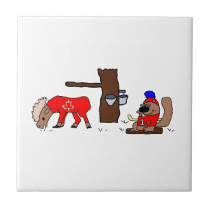 Azulejo De Cerâmica Funny Canada Moose and Beaver com Xarope de Maple