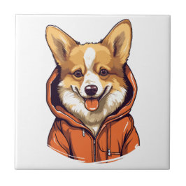 Azulejo De Cerâmica Funny Corgi Vestindo Hoodie