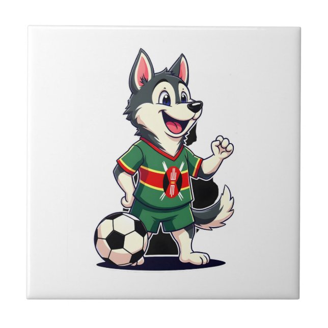 Azulejo De Cerâmica Funny Dabbing Husky Dog Kenya Football - Kenyan Fl (Frente)