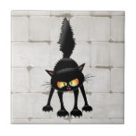 Azulejo De Cerâmica Funny Fierce Black Cat Cartoon<br><div class="desc">Funny Fierce Black Cat Cartoon Character looking menacing. Original Vector Art Design © BluedarkArt TheChameleonArt.</div>