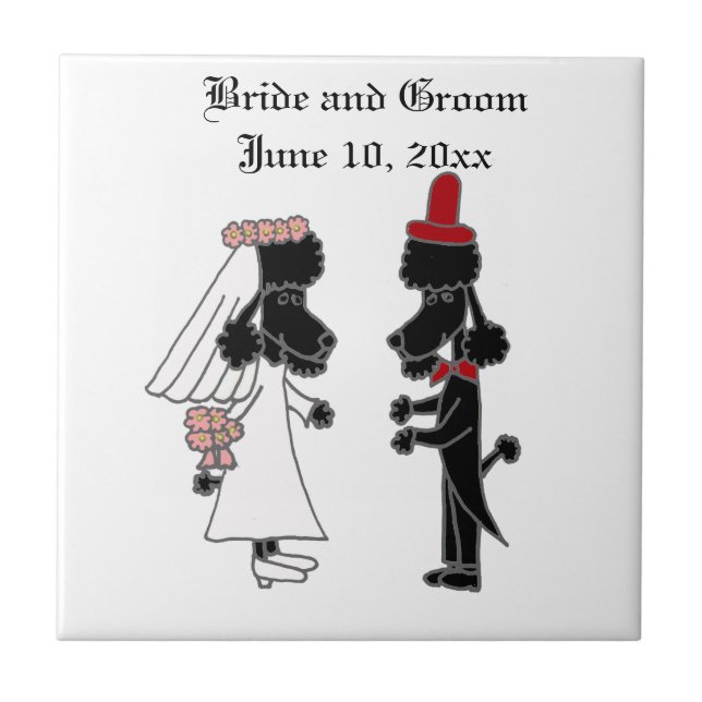 Azulejo De Cerâmica Funny Poodle Bride e Casamento de Groom (Frente)