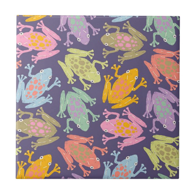 Azulejo De Cerâmica Funny pop art tropical frogs pattern. (Frente)