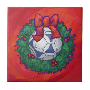 Azulejo De Cerâmica Futbal Festivo em Wreath em Vermelho